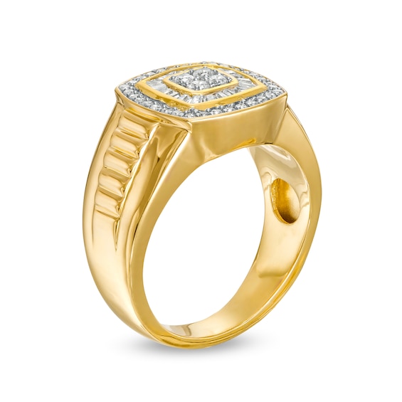 Men's 0.70 CT. T.W. Quad Diamond Double Frame Ribbed Ring in 10K Gold