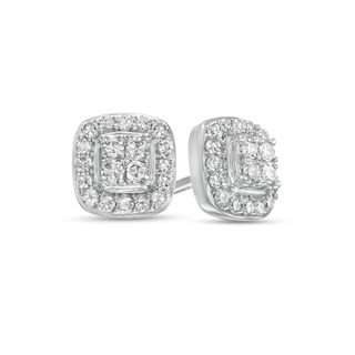 0.16 CT. T.W. Composite Cushion-Shaped Diamond Frame Stud Earrings in 10K White Gold