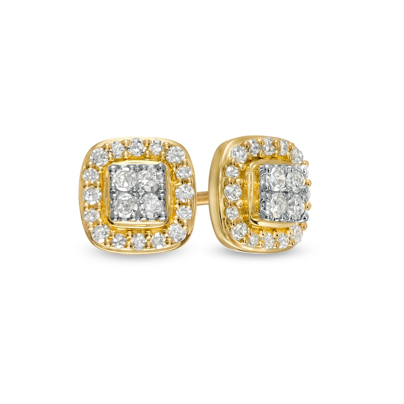 0.16 CT. T.W. Quad Diamond Cushion-Shaped Frame Stud Earrings in 10K Gold|Peoples Jewellers