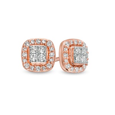 0.16 CT. T.W. Quad Diamond Cushion-Shaped Frame Stud Earrings in 10K Rose Gold