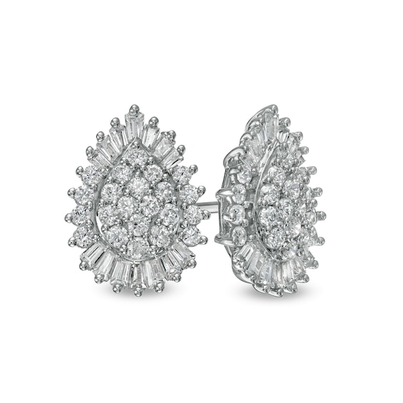 1.00 CT. T.W. Composite Pear-Shaped Diamond Double Frame Sunburst Stud Earrings in 10K White Gold