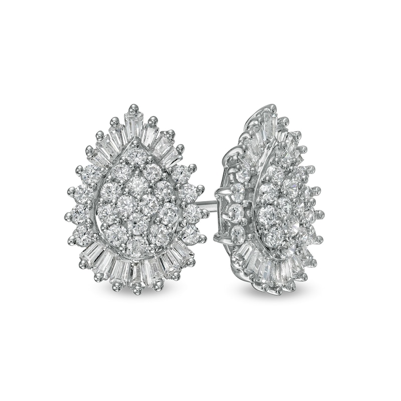 1.00 CT. T.W. Composite Pear-Shaped Diamond Double Frame Sunburst Stud Earrings in 10K White Gold|Peoples Jewellers