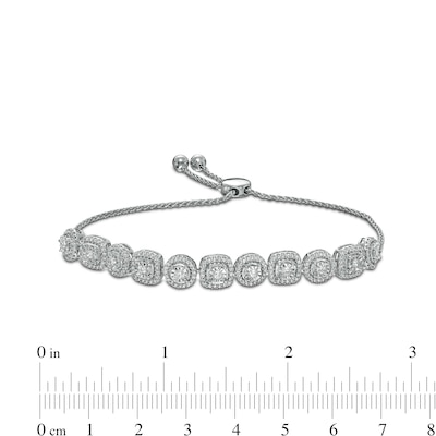 1.00 CT. T.W. Diamond Frame Alternating Bolo Bracelet in Sterling Silver – 9.5"