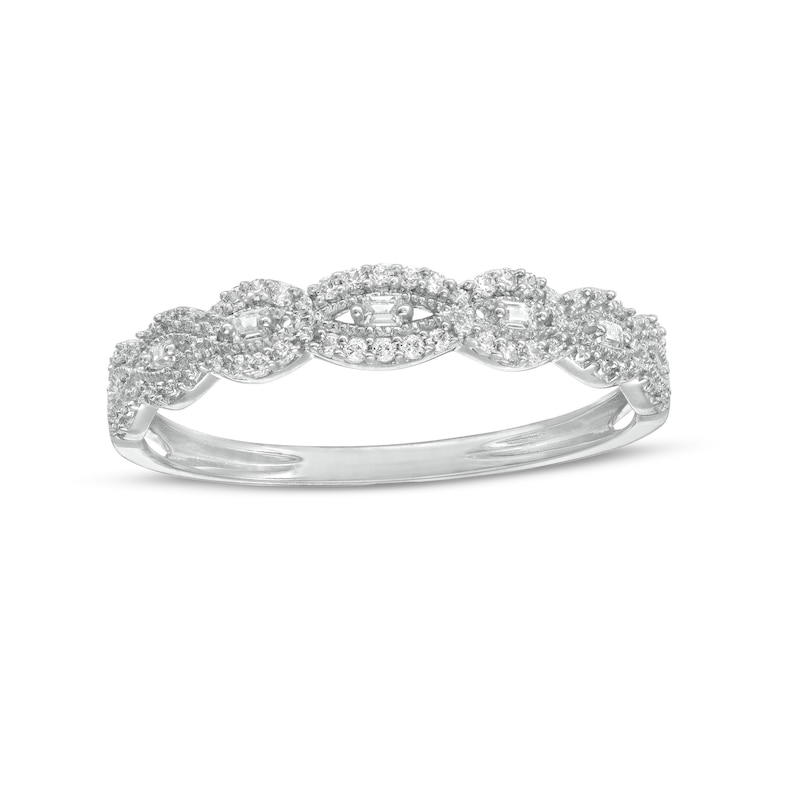0.065 CT. T.W. Baguette and Round Diamond Vintage-Style Anniversary Band in 10K White Gold|Peoples Jewellers
