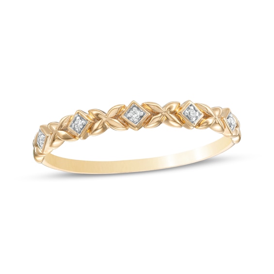 Diamond Accent Alternating Kite Shape and Flower Stackable Band in 10K Gold