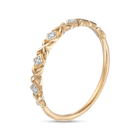 Diamond Accent Alternating Kite Shape and Flower Stackable Band in 10K Gold