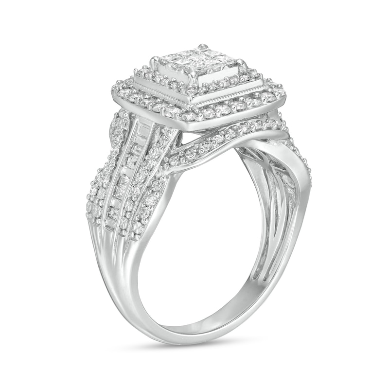 1.00 CT. T.W. Composite Diamond Double Cushion-Shaped Frame Vintage-Style Engagement Ring in 10K White Gold|Peoples Jewellers