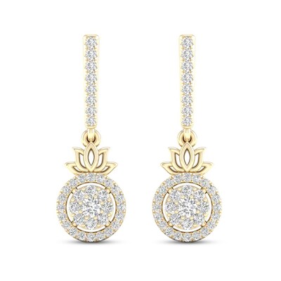 By Women for Women 0.33 CT. T.W. Composite Diamond Frame Lotus Flower Drop Earrings in 10K Gold