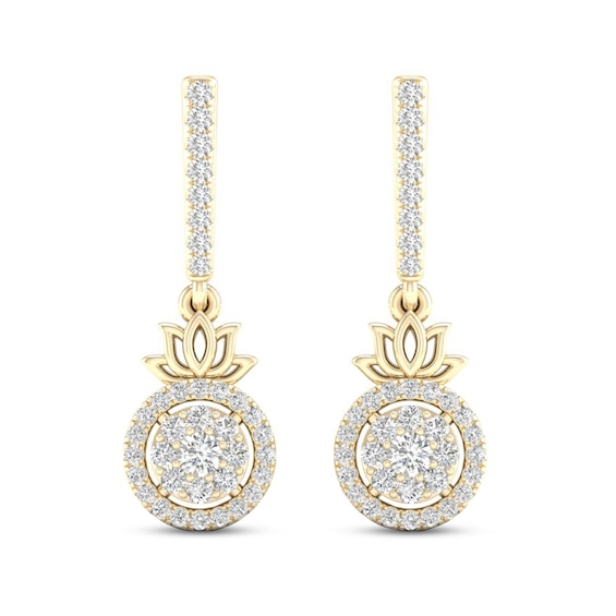 By Women for Women 0.33 CT. T.W. Composite Diamond Frame Lotus Flower Drop Earrings in 10K Gold