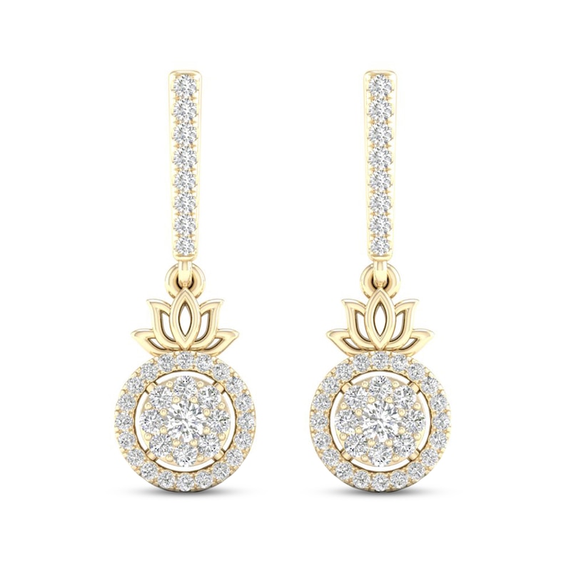 By Women for Women 0.33 CT. T.W. Composite Diamond Frame Lotus Flower Drop Earrings in 10K Gold|Peoples Jewellers