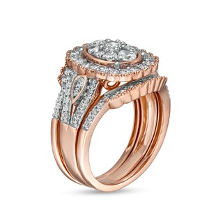 1.58 CT. T.W. Composite Diamond Frame Scallop Edge Three Piece Bridal Set in 10K Rose Gold