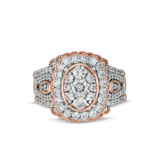 1.58 CT. T.W. Composite Diamond Frame Scallop Edge Three Piece Bridal Set in 10K Rose Gold