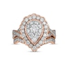 1.37 CT. T.W. Composite Pear-Shaped Diamond Frame Scallop Edge Bridal Set in 10K Rose Gold