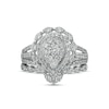 1.58 CT. T.W. Composite Pear-Shaped Diamond Double Frame Scallop Edge Bridal Set in 10K Gold