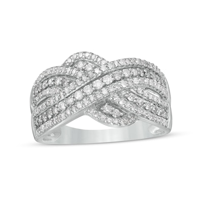 0.58 CT. T.W. Diamond Multi-Row Crossover Anniversary Band in 10K Gold