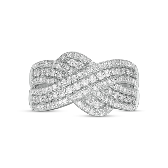 0.58 CT. T.W. Diamond Multi-Row Crossover Anniversary Band in 10K Gold