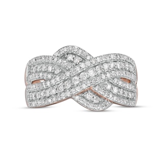 0.58 CT. T.W. Diamond Multi-Row Crossover Anniversary Band in 10K Rose Gold