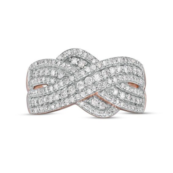 0.58 CT. T.W. Diamond Multi-Row Crossover Anniversary Band in 10K Rose Gold