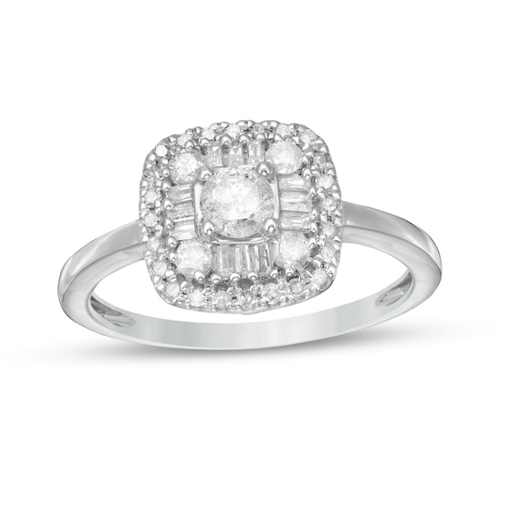 0.58 CT. T.W. Diamond Double Cushion-Shaped Frame Engagement Ring in 10K Gold