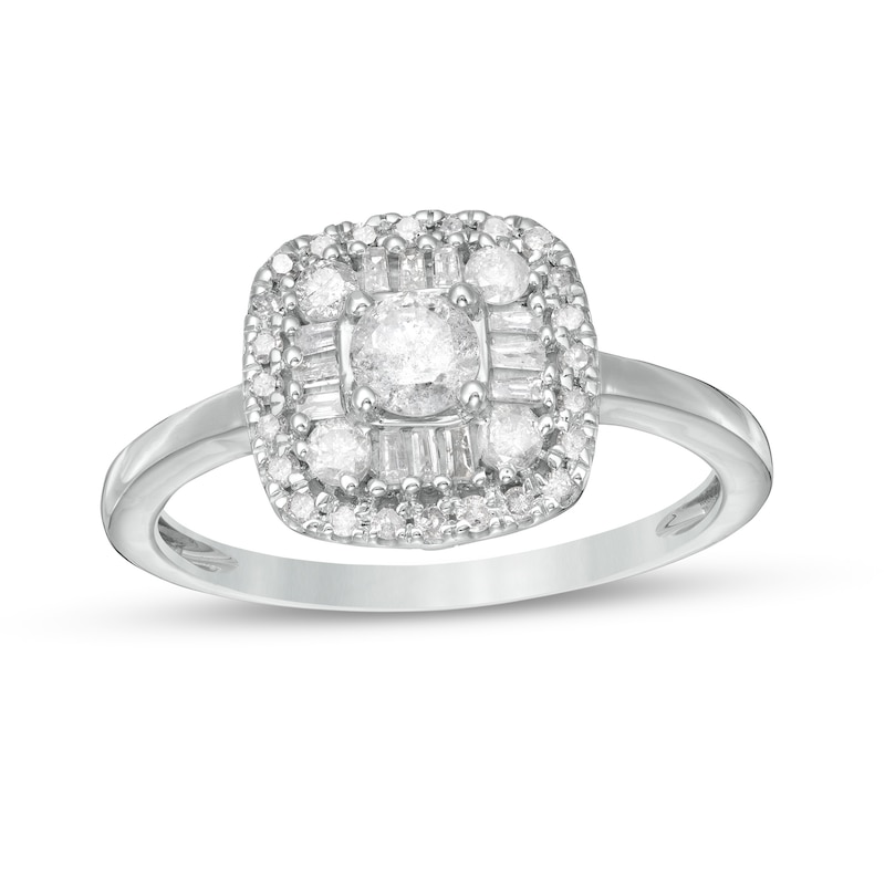 0.58 CT. T.W. Diamond Double Cushion-Shaped Frame Engagement Ring in 10K Gold|Peoples Jewellers