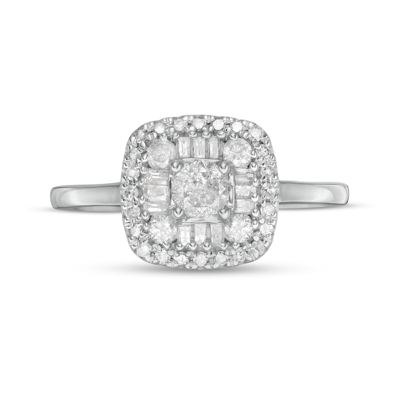 0.58 CT. T.W. Diamond Double Cushion-Shaped Frame Engagement Ring in 10K Gold