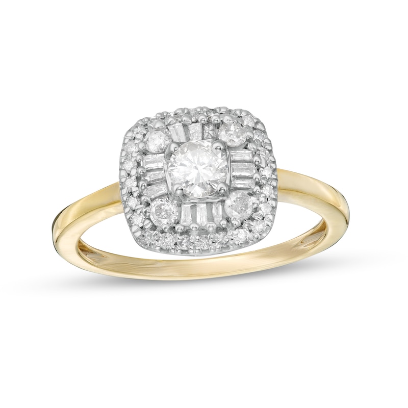 Main Image 1 of 0.58 CT. T.W. Diamond Double Cushion-Shaped Frame Engagement Ring in 10K Gold