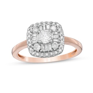 0.58 CT. T.W. Diamond Double Cushion-Shaped Frame Engagement Ring in 10K Rose Gold