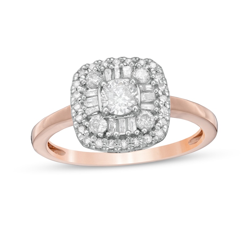 0.58 CT. T.W. Diamond Double Cushion-Shaped Frame Engagement Ring in 10K Rose Gold|Peoples Jewellers