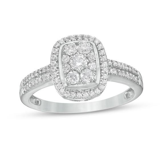 0.45 CT. T.W. Composite Diamond Rectangular Frame Double Row Engagement Ring in 10K Gold