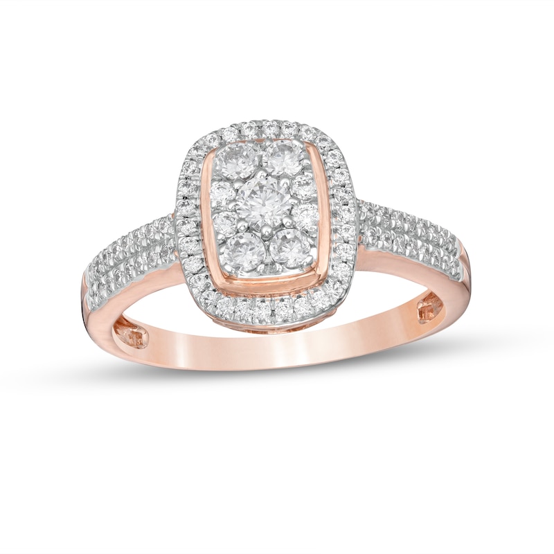 0.45 CT. T.W. Composite Diamond Rectangular Frame Double Row Engagement Ring in 10K Rose Gold|Peoples Jewellers