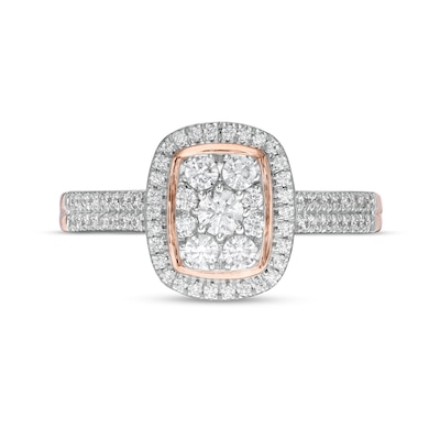 0.45 CT. T.W. Composite Diamond Rectangular Frame Double Row Engagement Ring in 10K Rose Gold