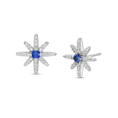 3.0mm Blue and White Lab-Created Sapphire North Star Stud Earrings in Sterling Silver