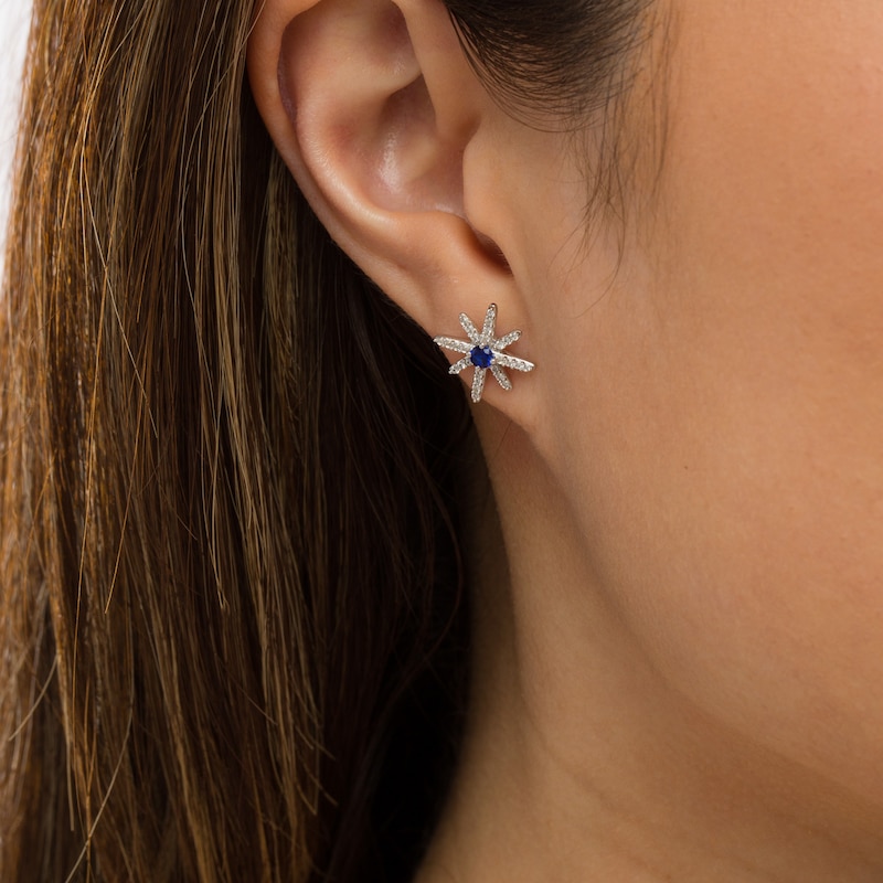 3.0mm Blue and White Lab-Created Sapphire North Star Stud Earrings in Sterling Silver|Peoples Jewellers