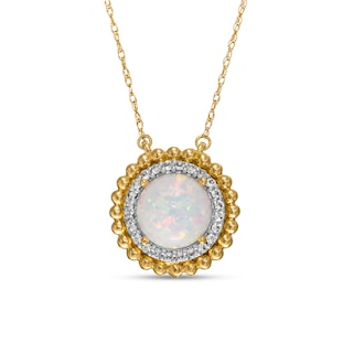 8.0mm Lab-Created Opal and White Lab-Created Sapphire Beaded Double Frame Necklace in 10K Gold