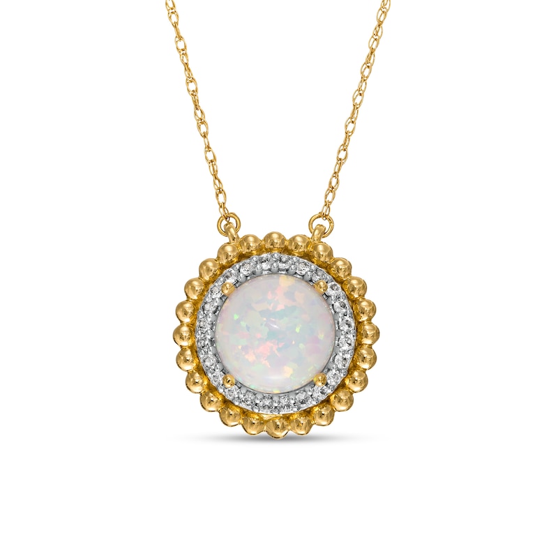 8.0mm Lab-Created Opal and White Lab-Created Sapphire Beaded Double Frame Necklace in 10K Gold|Peoples Jewellers