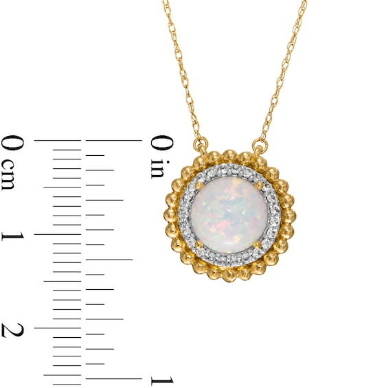 8.0mm Lab-Created Opal and White Lab-Created Sapphire Beaded Double Frame Necklace in 10K Gold