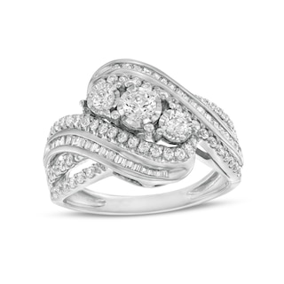 1.00 CT. T.W. Diamond Past Present Future® Bypass Twist Shank Engagement Ring in 10K White Gold