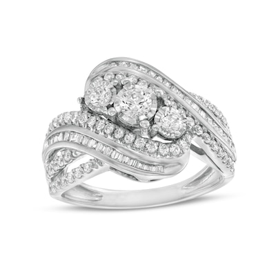 1.00 CT. T.W. Diamond Past Present Future® Bypass Twist Shank Engagement Ring in 10K White Gold