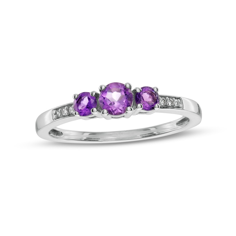 Amethyst and Diamond Accent Three Stone Ring in 10K White Gold