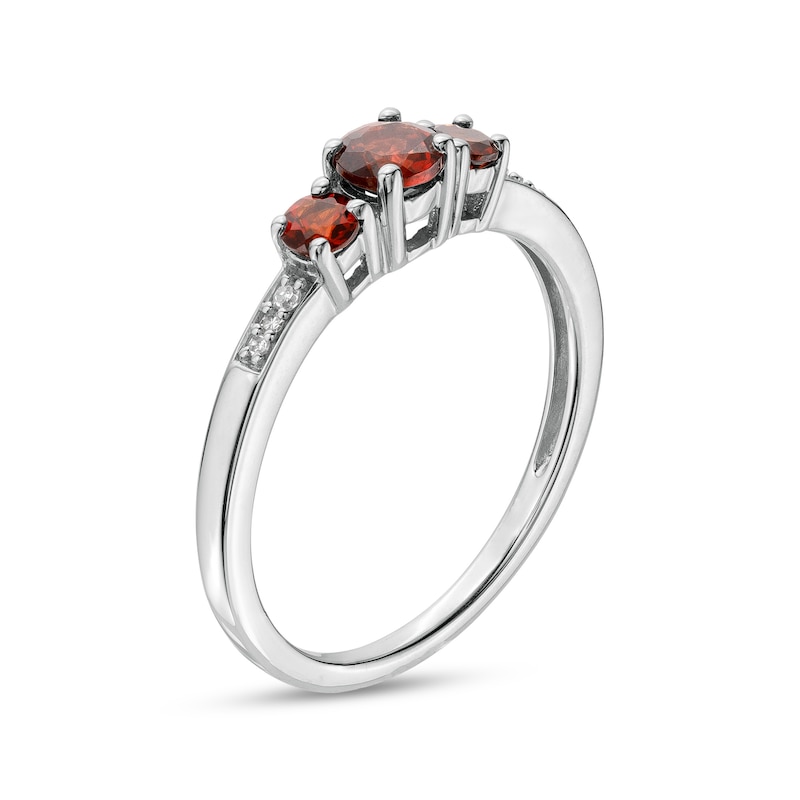 Garnet and Diamond Accent Three Stone Ring in 10K White Gold|Peoples Jewellers