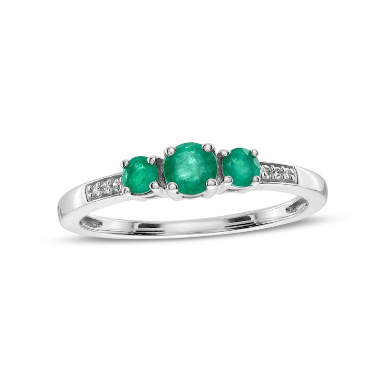 Emerald and Diamond Accent Three Stone Ring in 10K White Gold|Peoples Jewellers