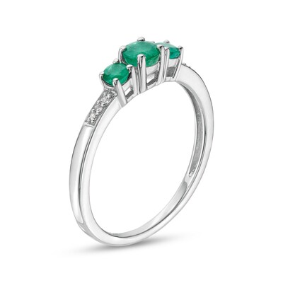 Emerald and Diamond Accent Three Stone Ring in 10K White Gold