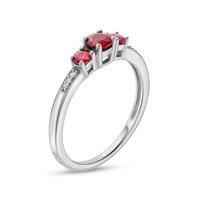 Ruby and Diamond Accent Three Stone Ring in 10K White Gold
