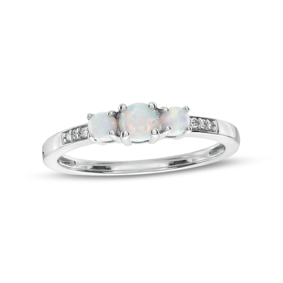 Opal and Diamond Accent Three Stone Ring in 10K White Gold