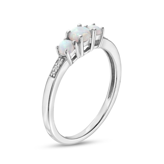 Opal and Diamond Accent Three Stone Ring in 10K White Gold