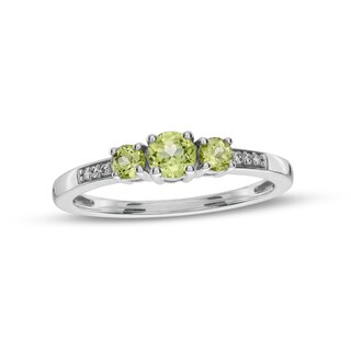 Peridot and Diamond Accent Three Stone Ring in 10K White Gold