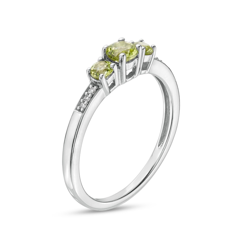 Peridot and Diamond Accent Three Stone Ring in 10K White Gold
