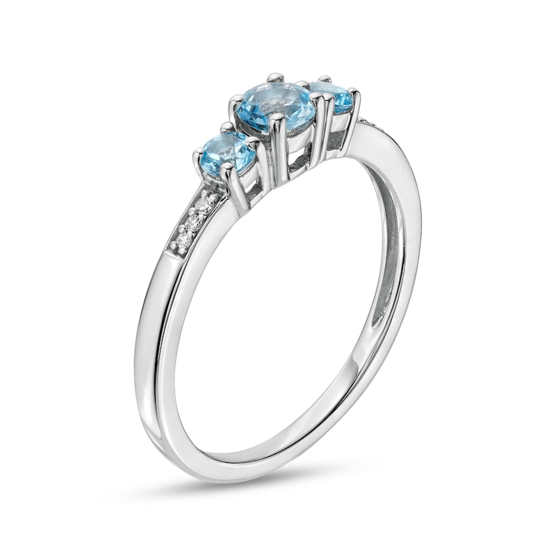 Swiss Blue Topaz and Diamond Accent Three Stone Ring in 10K White Gold|Peoples Jewellers