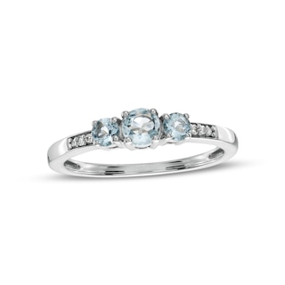 Aquamarine and Diamond Accent Three Stone Ring in 10K White Gold