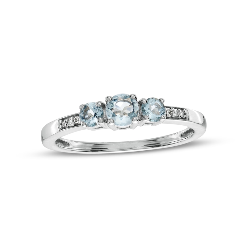Aquamarine and Diamond Accent Three Stone Ring in 10K White Gold|Peoples Jewellers